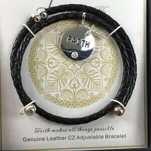 LUXE by CBC Genuine Leather Coil Wrap Bracelet With Cubic Zirconia "FAITH"